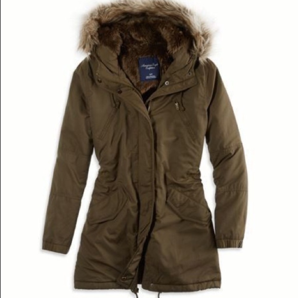 American Eagle Outfitters Brown Parka with Faux Fur Hood